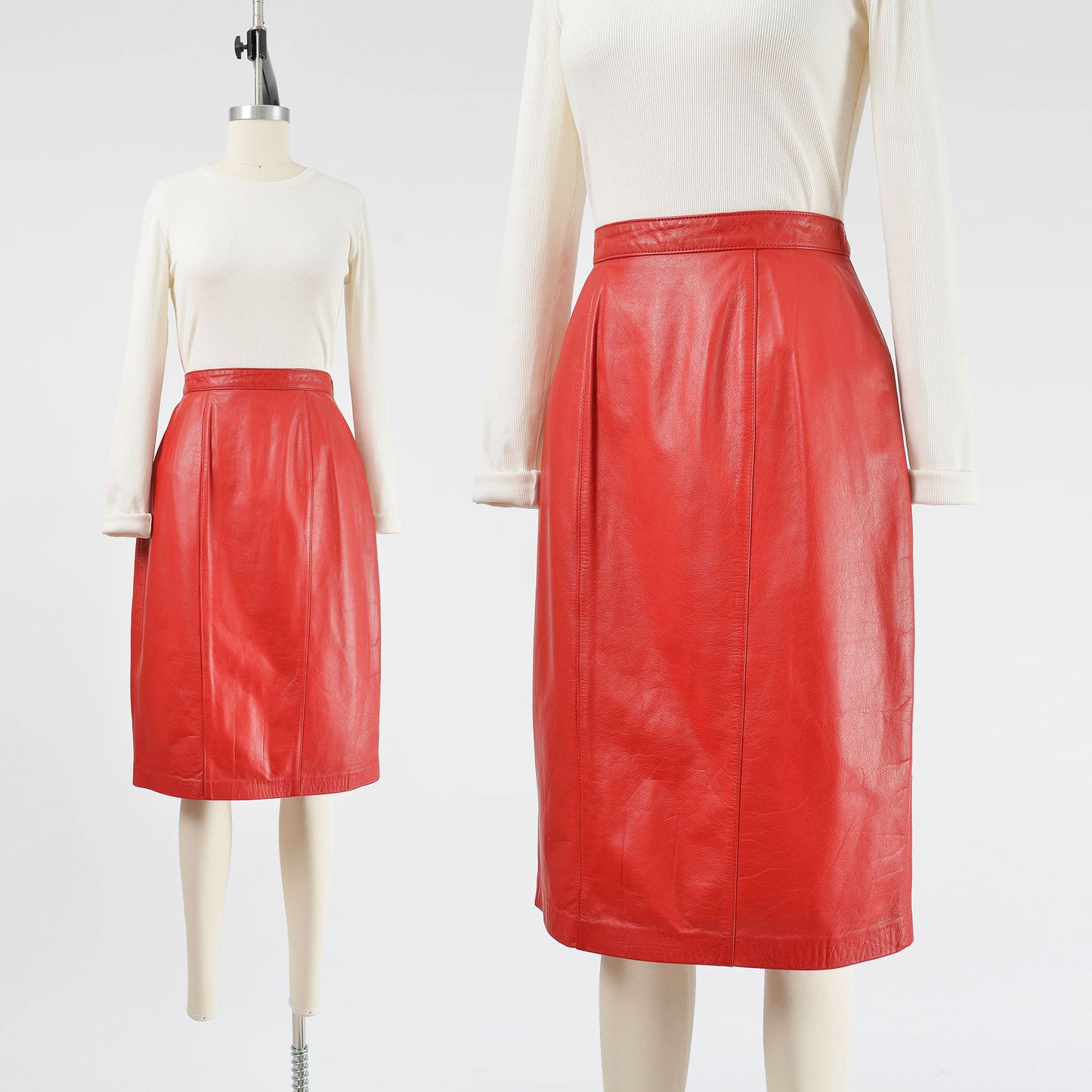 Vintage Red Leather High Waisted Pencil Skirt size S